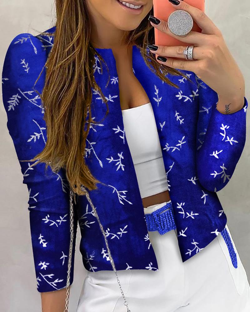

Print Long Sleeve Casual Coat, Blue