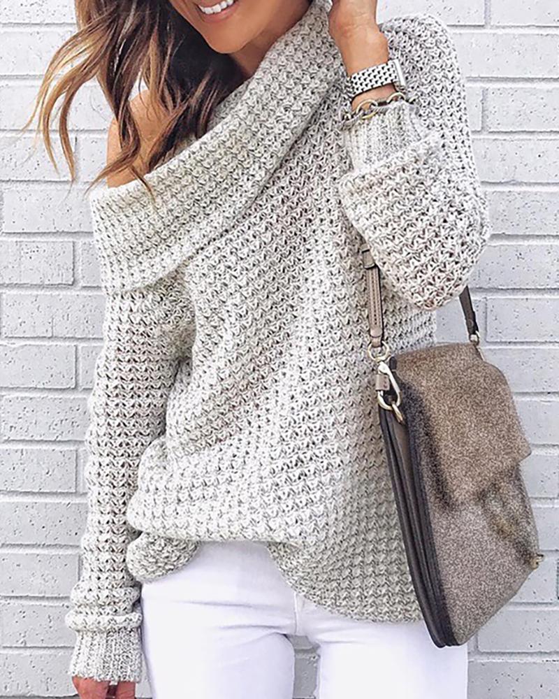 

Solid High Neck Knitting Casual Sweater, Gray