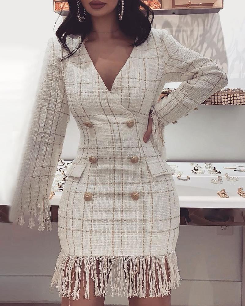 

Striped Double Breasted Tassel Detail Pocket Dress