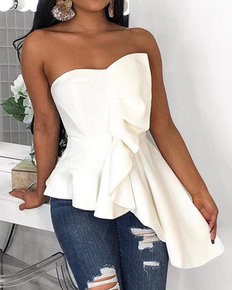 

Tube Irregular Ruffles Hem Blouse
