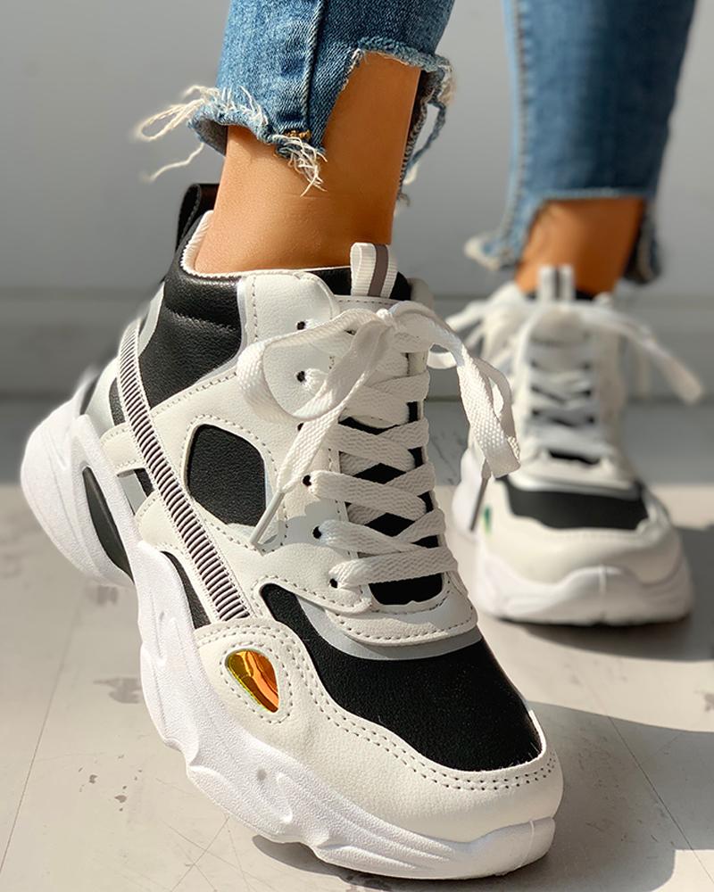 

Colorblock Insert Lace-Up Sneakers, Black