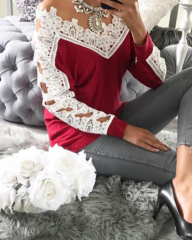 

Crochet Lace Patchwork Casual Sweater