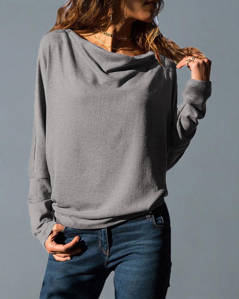 

Solid Batwing Sleeve Casual T-Shirt, Gray