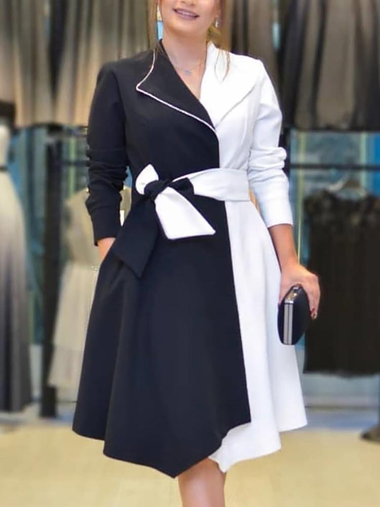 

Two Tone Belted Irregular Dress