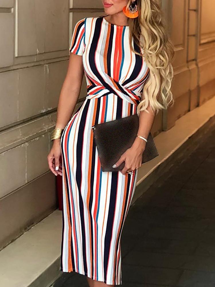 

Contrast Stripes Criss Cross Front Bodycon Dress
