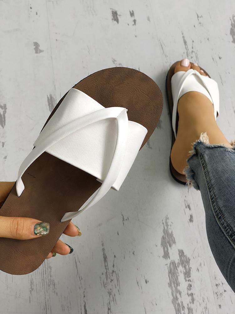 

Satin Splicing Toe Post Flat Sandals, White