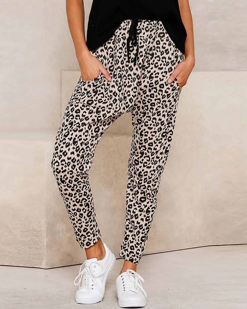 

Leopard Print Pocket Design Casual Pants