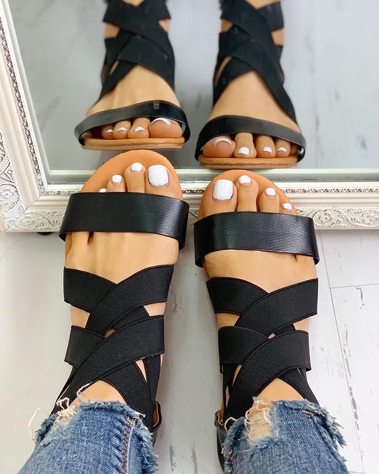 

Open Toe Crisscross Bandage Flat Sandals