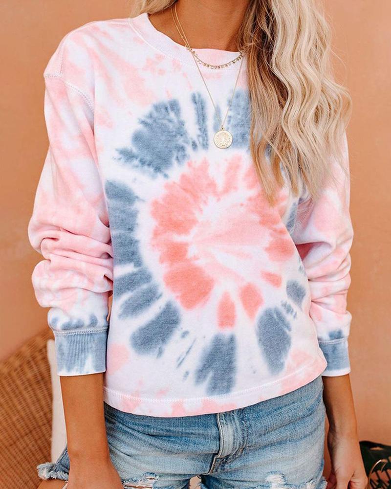 

Tie Dye Print Long Sleeve Sweatshirt, Pink