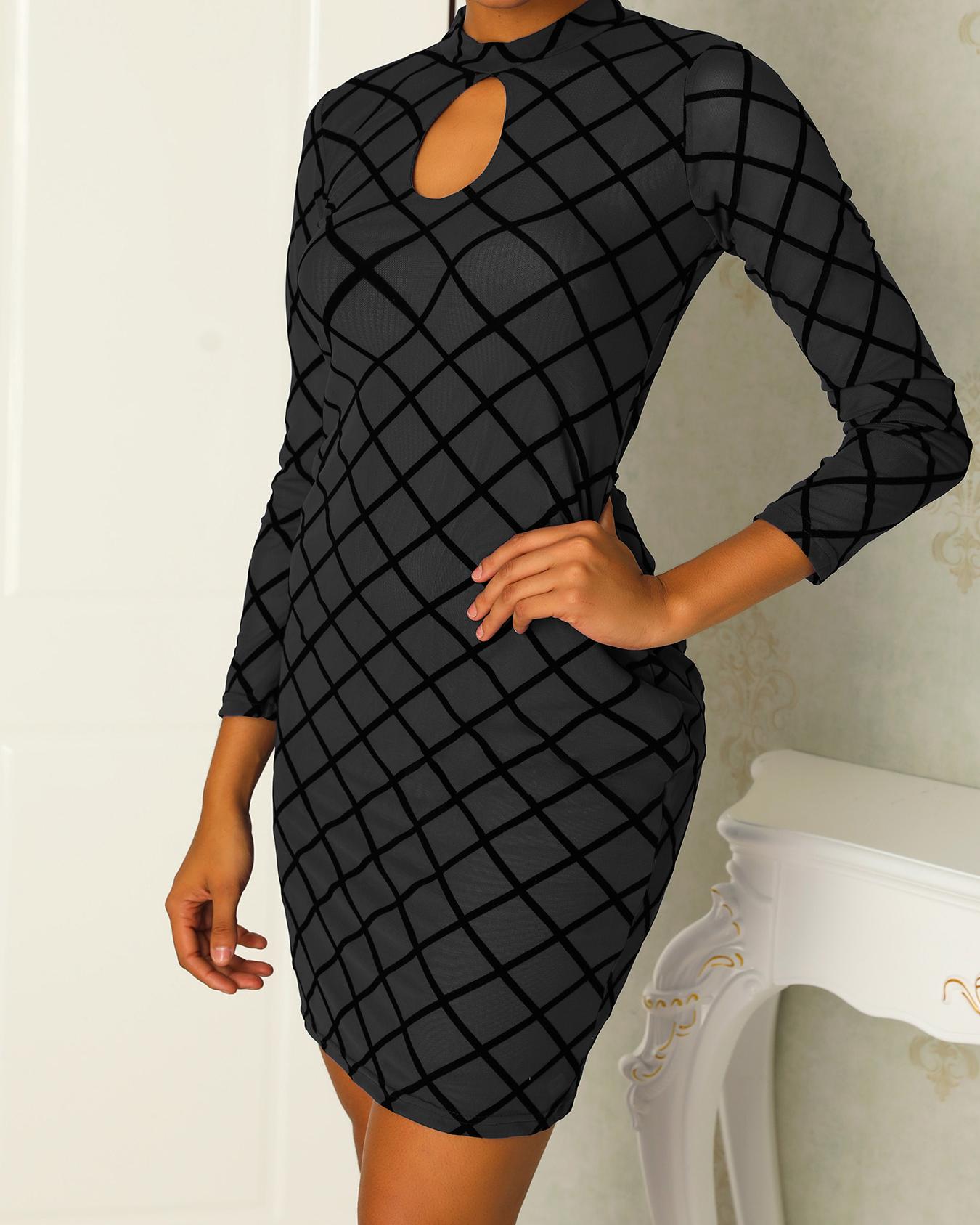 

Sexy Cut Out Mesh Bodycon Dress, Black
