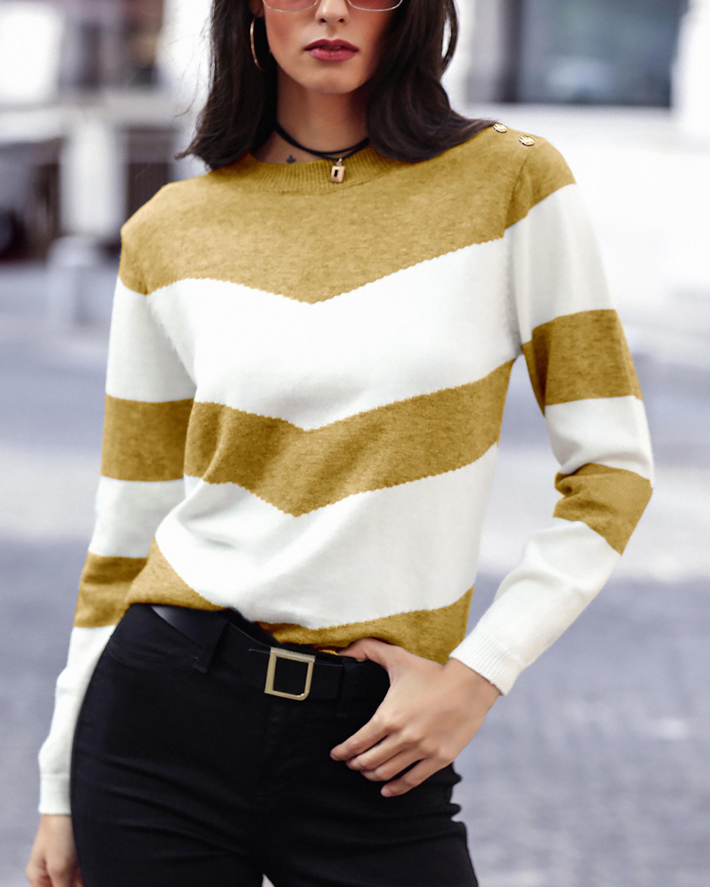 

Colorblock Striped Long Sleeve Sweater, Yellow