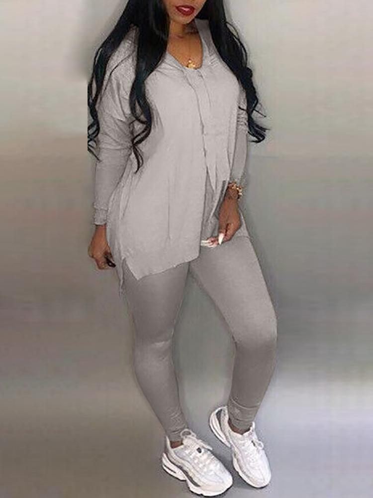 

Solid Brief Long Sleeve Tracksuit, Gray