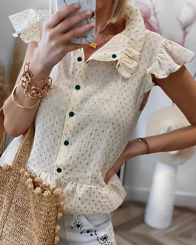 

Ruffle Sleeve Button Down Blouse, Apricot