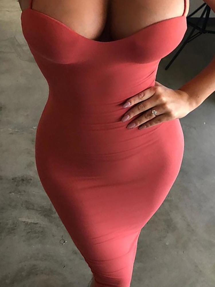 

Spaghetti Strap Sleeveless Midi Dress, Red