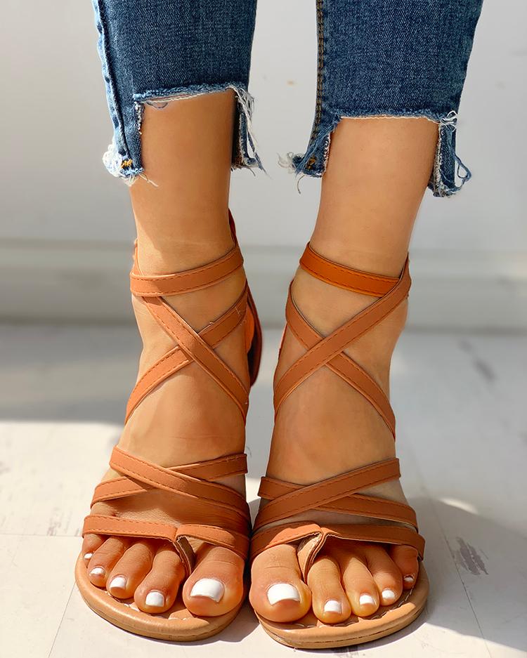 

Open Toe Crisscross Strap Flat Sandals, Yellow