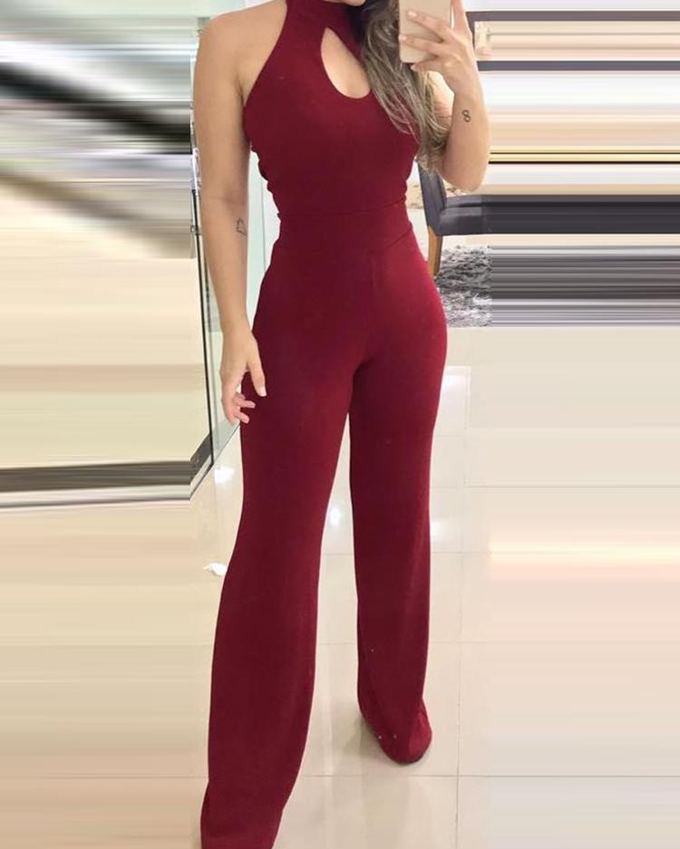 

Halter Keyhole Front Jumpsuit, Dark red