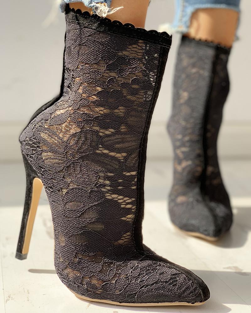 

Black Lace Peep Toe Ankle Boots