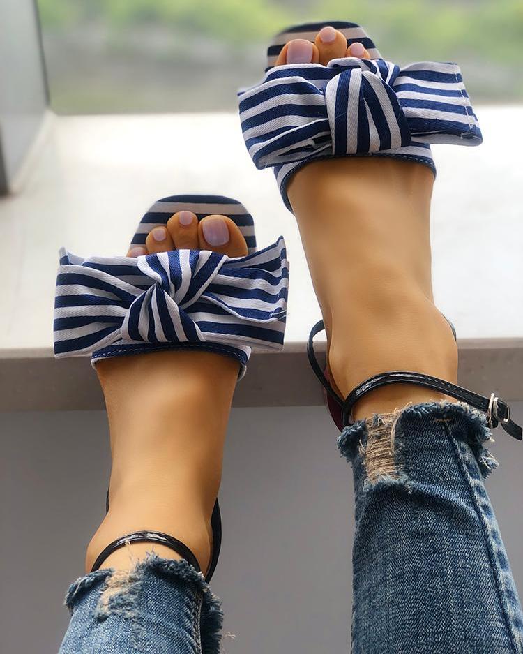 

Striped Bowknot Decorated Buckled Sandals