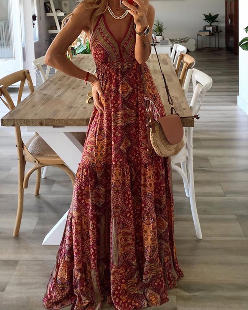 

Boho Style Spaghetti Strap Maxi Dress, Orange