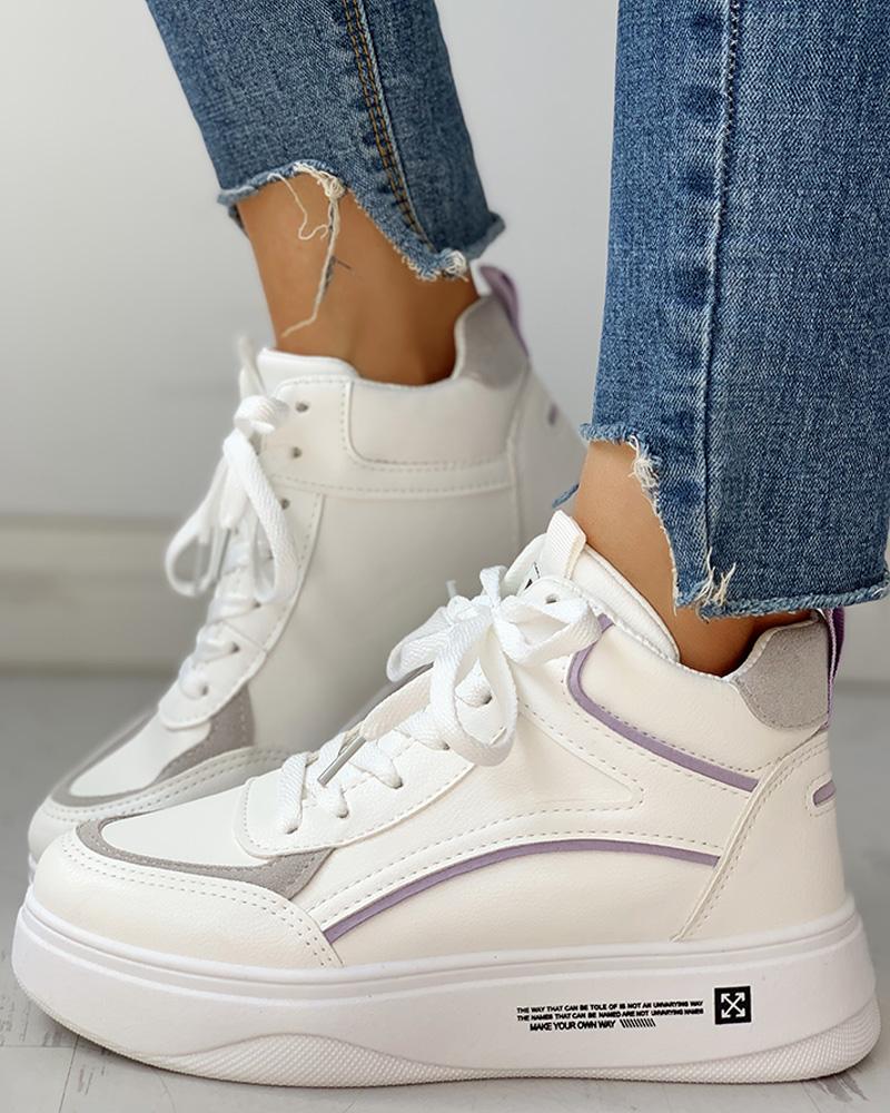 

Colorblok Leather Lace-Up Casual Sneakers, Gray