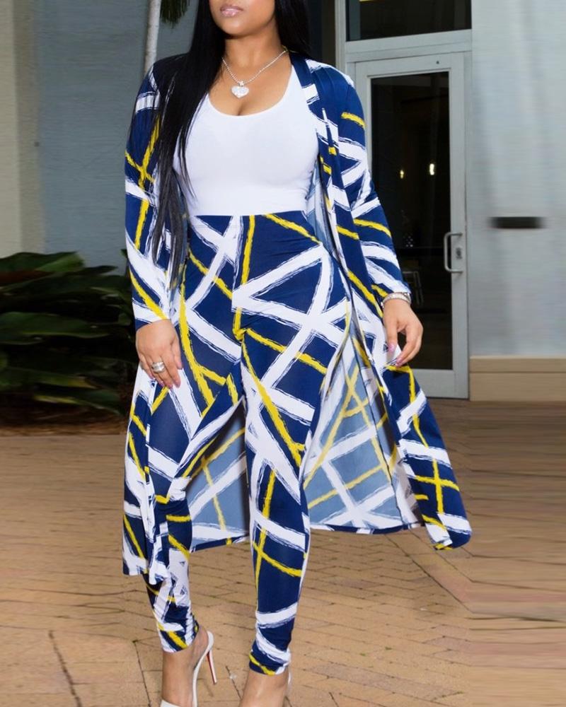 

Printed Long Sleeve Top & Pants Sets, Blue