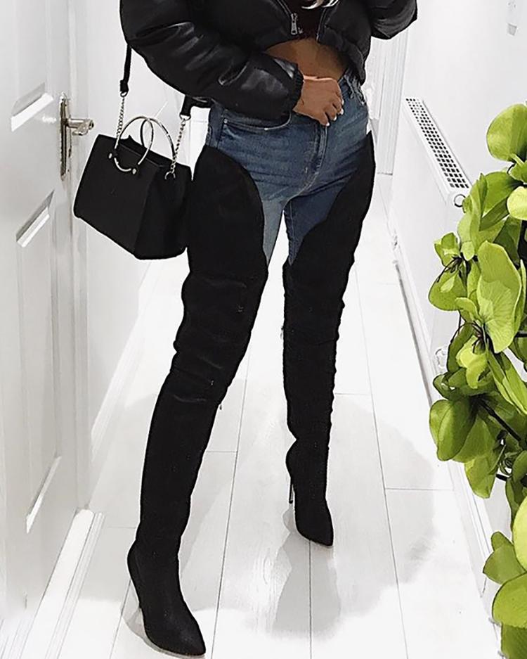 

Black High Heeled Thigh High Boots