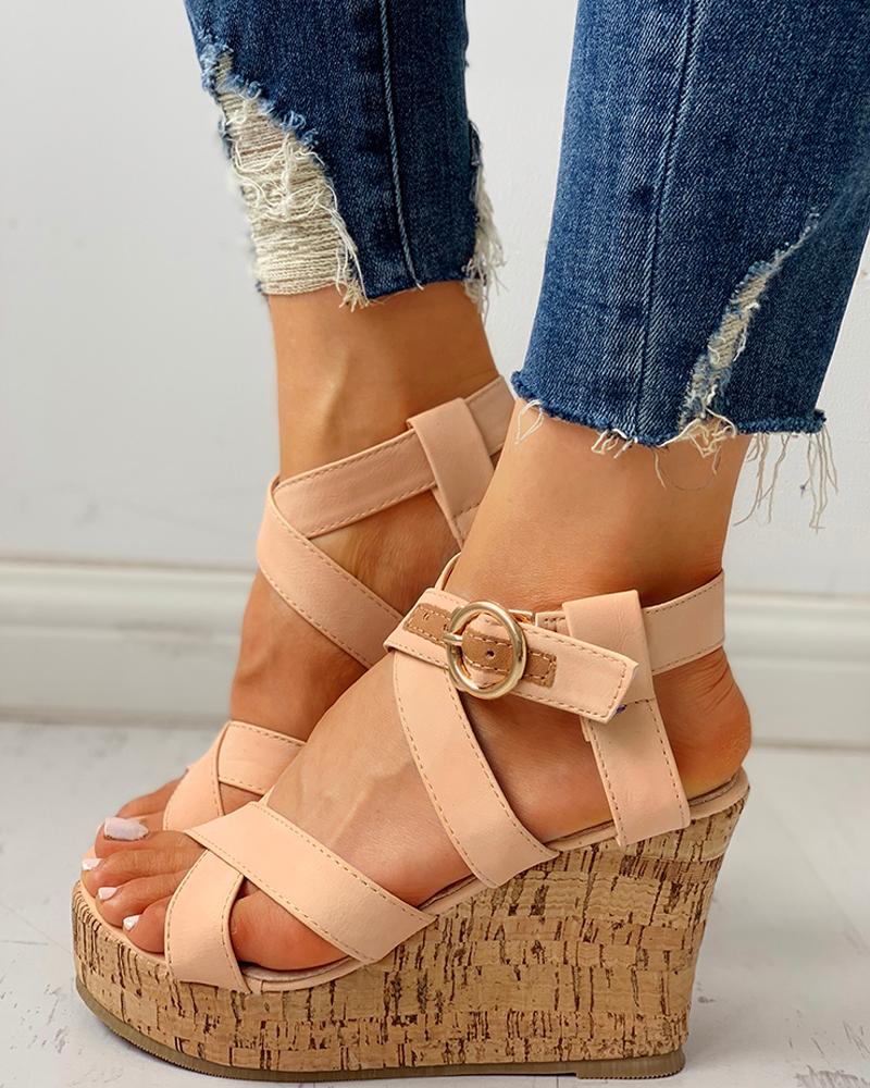

Suede Crisscross Design Platform Wedge Sandals, Pink