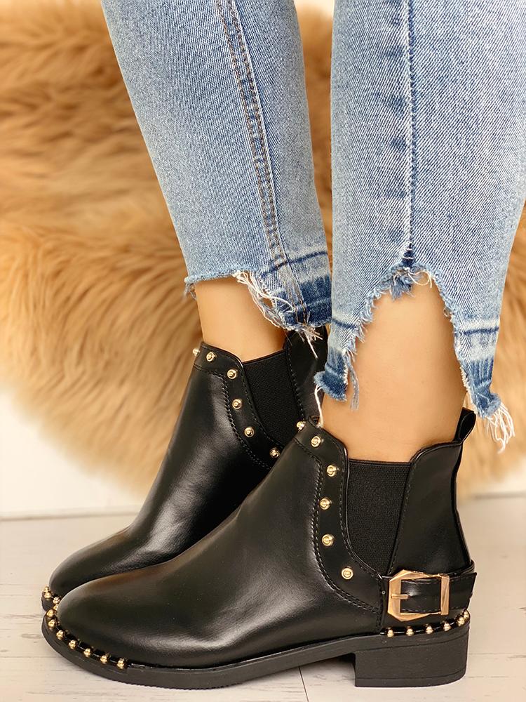 

Rivets Embellished Buckle Chunky Boots