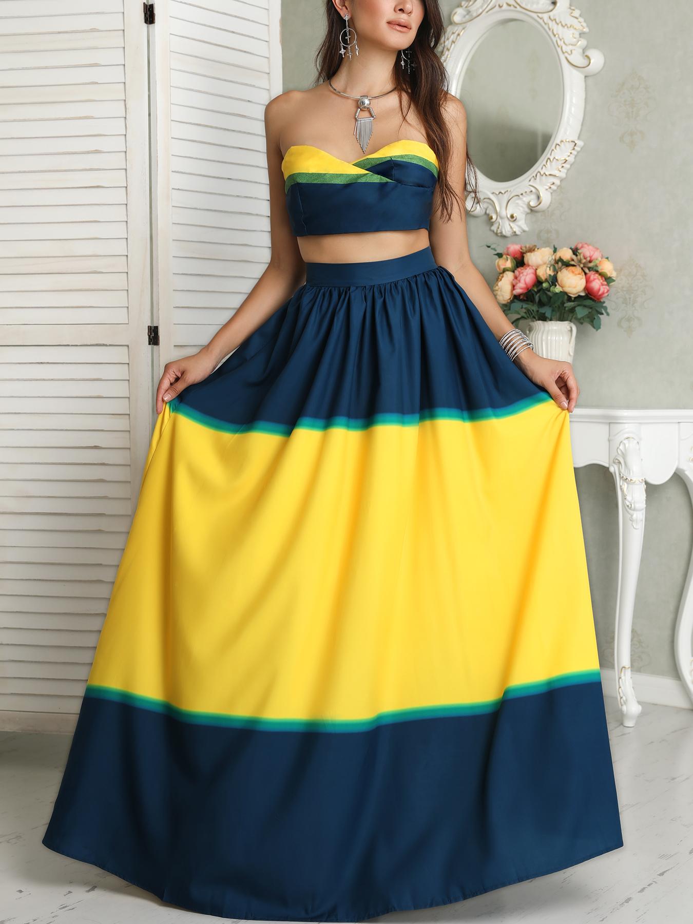 

Tie Dye Print Tube Top & Maxi Skirt Set, Yellow