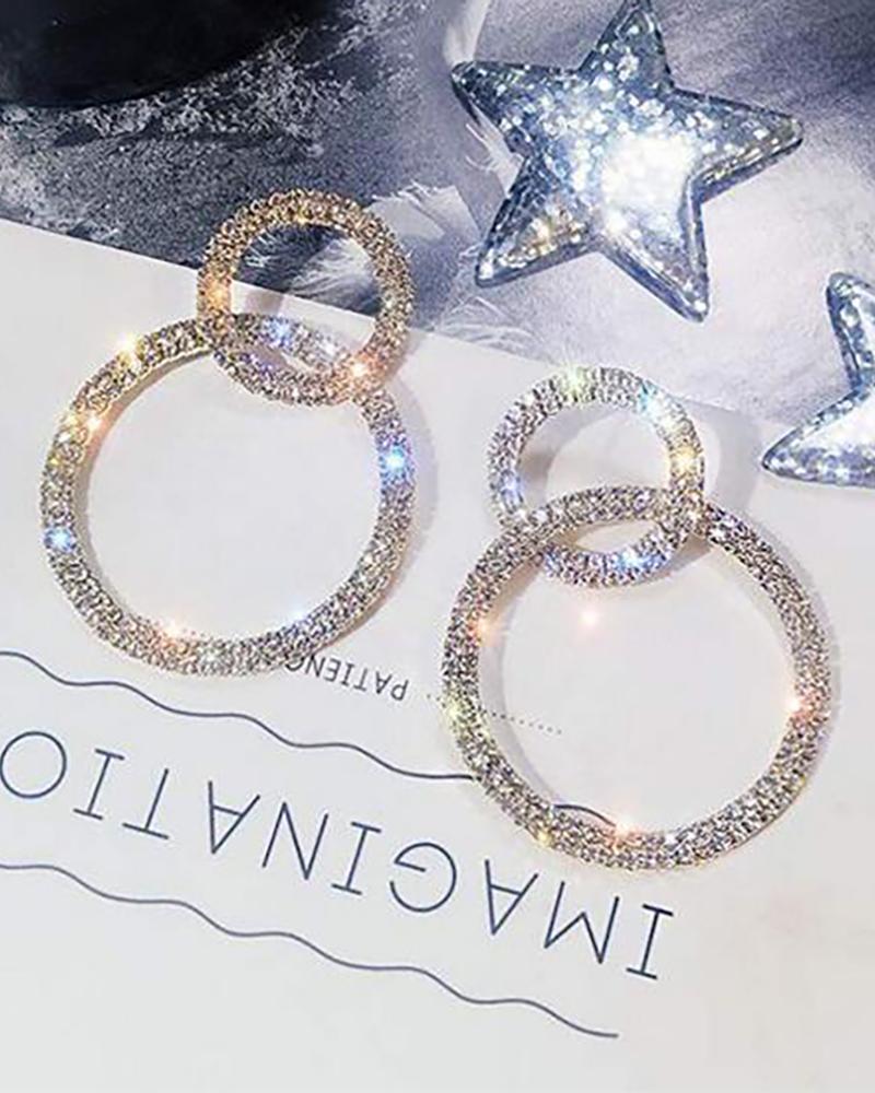 

Glitter Studded Double Circle Hoop Earring, Gold