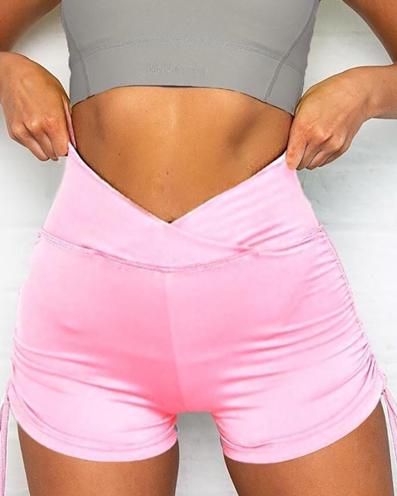 

High Waist Side Drawstring Sporty Shorts, Pink