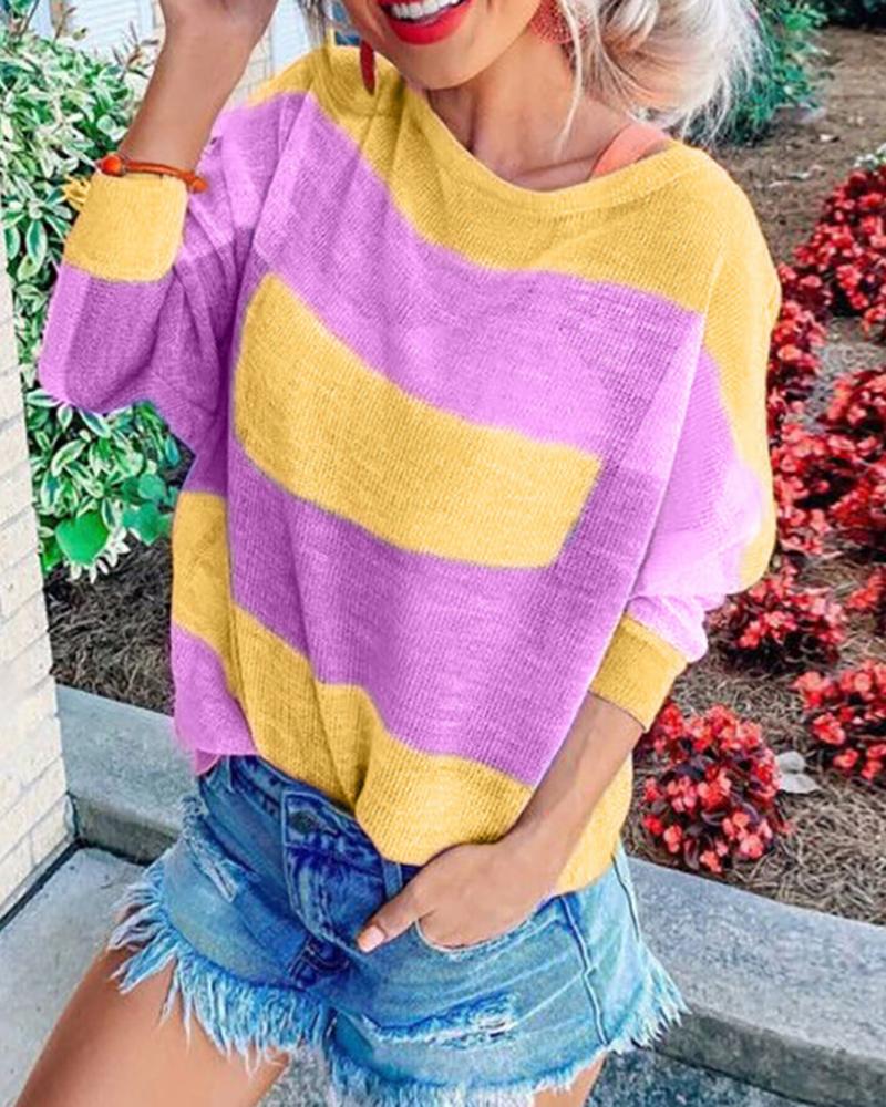 

Colorblock Insert Round Neck Batwing Sleeve Blouse