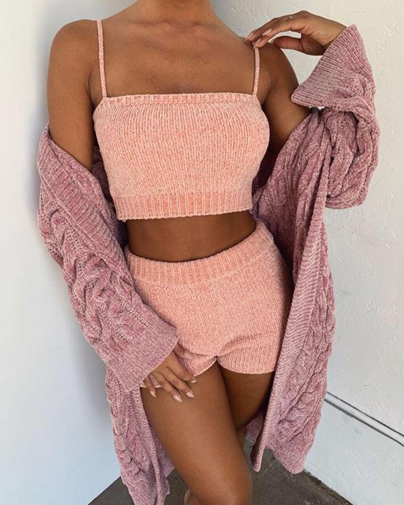 

Solid Knitted Crop Top & Shorts