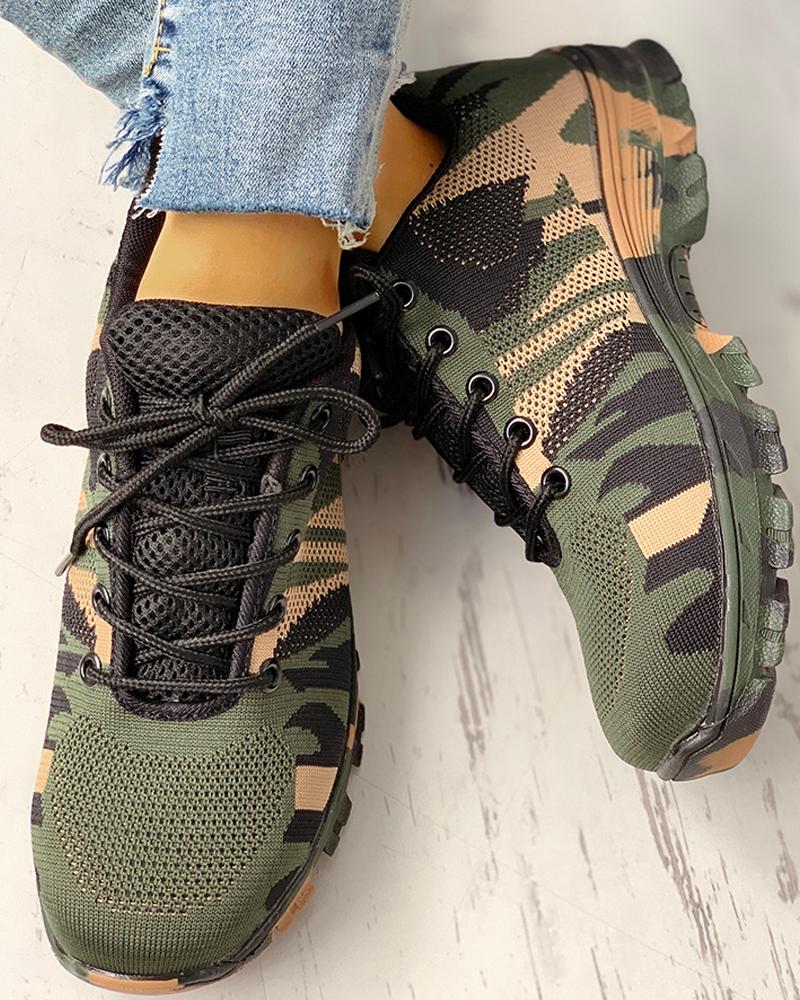 

Platform Breathable Lace-Up Climbing Sneakers, Green