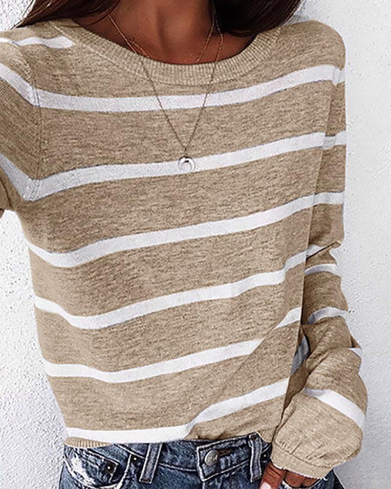 

Striped Print Long Sleeve T-shirt, Khaki