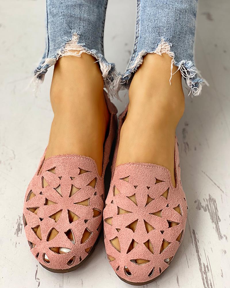 

Suede Hollow Out Flat Shoes, Pink