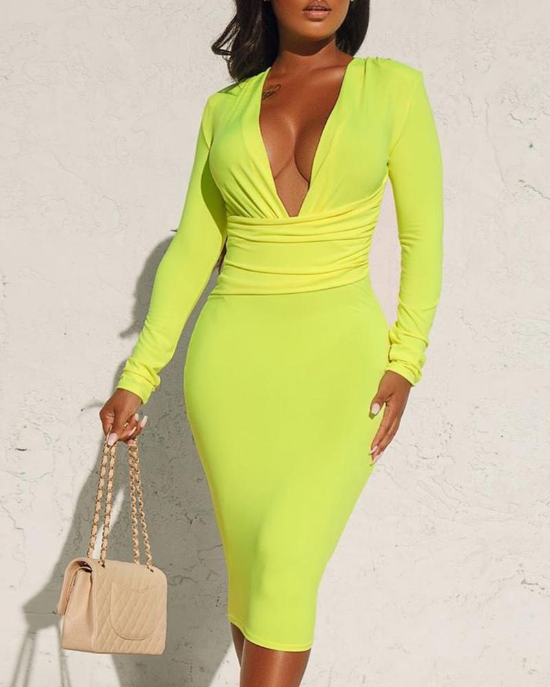 

Solid Tight Waist Ruched Bodycon Dress, Green