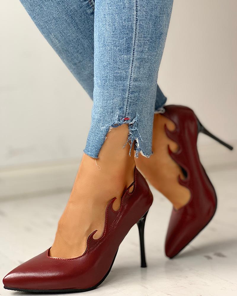 

PU Pointed Toe Thin Heels, Wine red