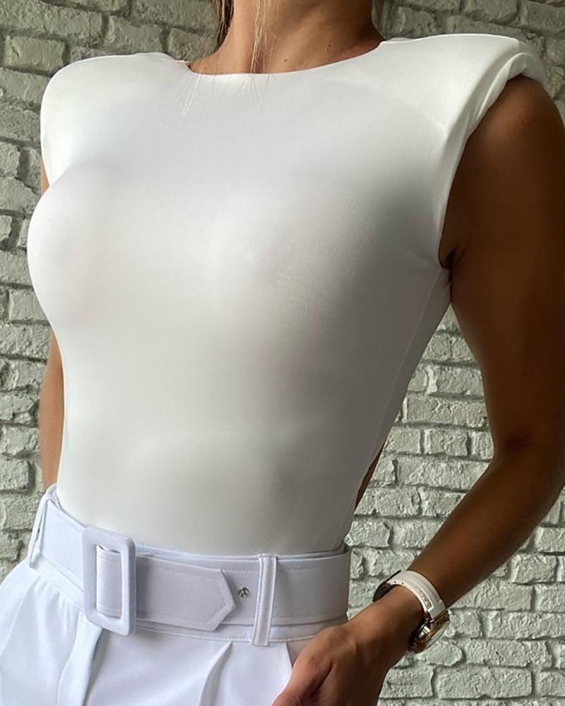 

Plain Sleeveless Cutout Skinny Bodysuit, White