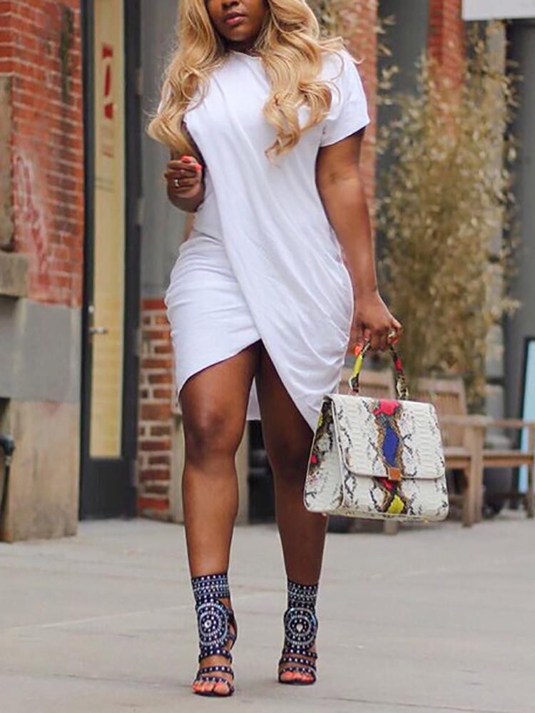 

Solid Crisscross Irregular Mini Dress