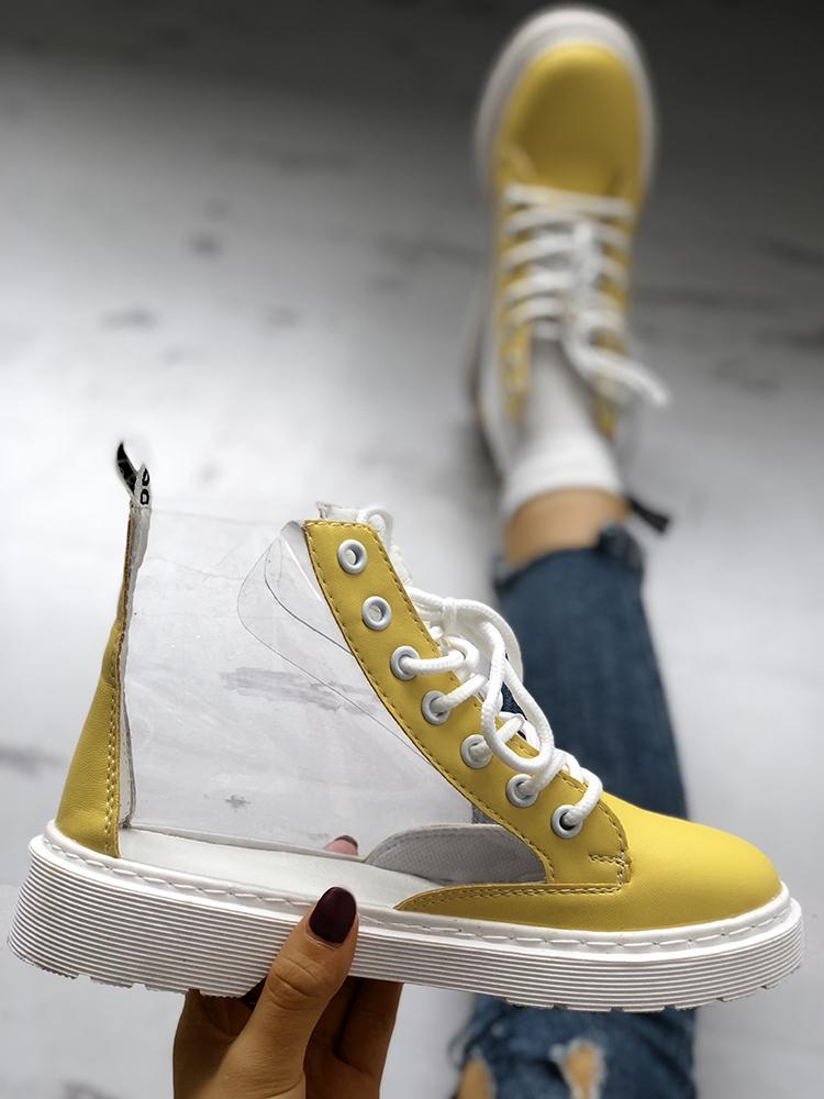 

Contrast Color Transparent Lace-Up Boots, Yellow
