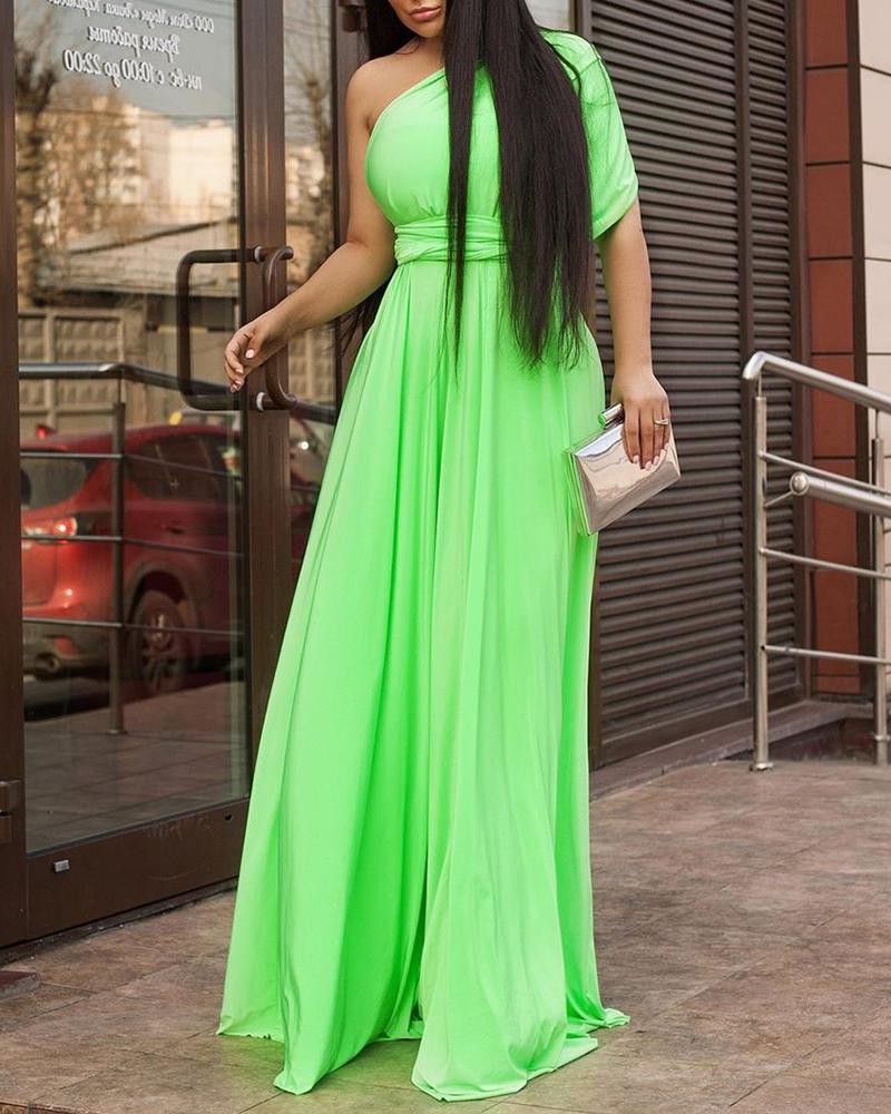 

Solid One Sleeve Maxi Dress, Light green
