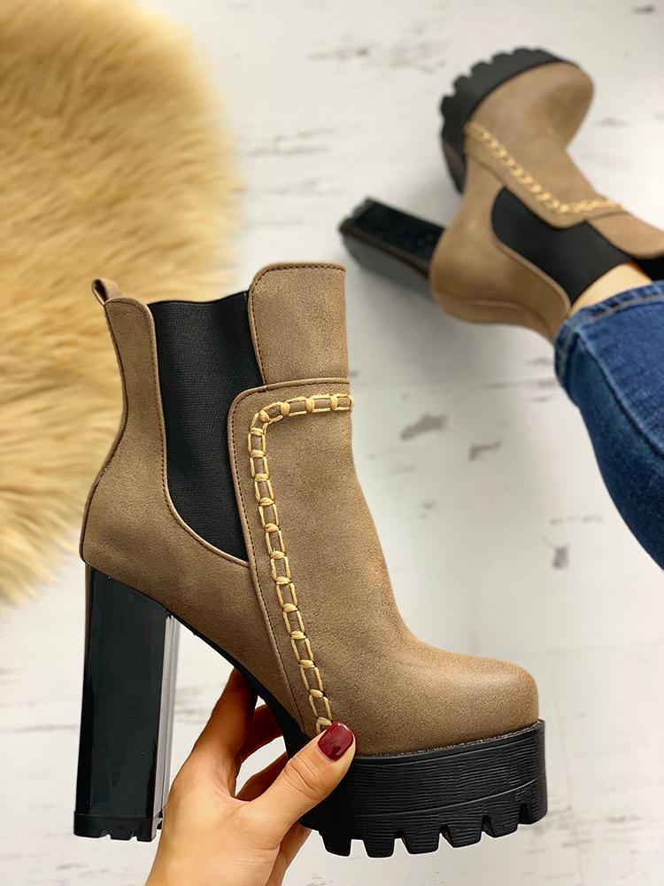 

Platform Non-Slip Chunky Heeled Boots, Brown