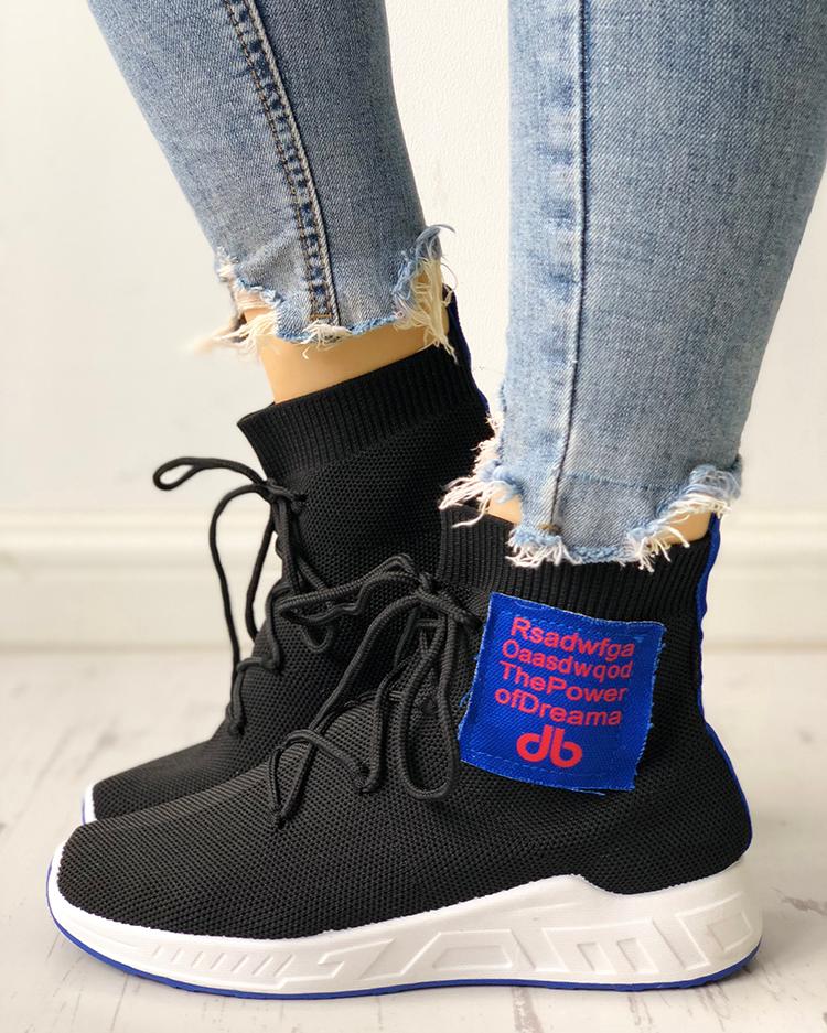 

Colorblock Splicing Breathable Lace-Up Sneakers, Blue