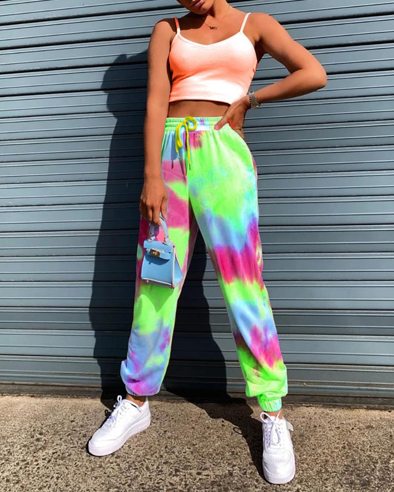 

Tie Dye Print Drawstring Casual Sweatpants, Green