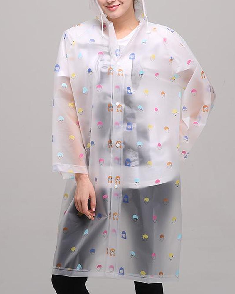 

Cartoon Print Snap Placket Raincoat, Multicolor