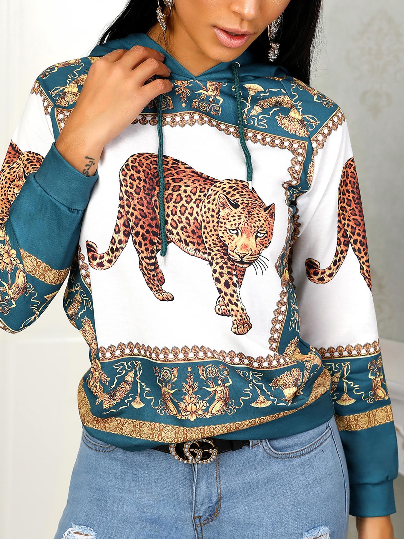 

Tiger Print Long Sleeve Casual Hoodies