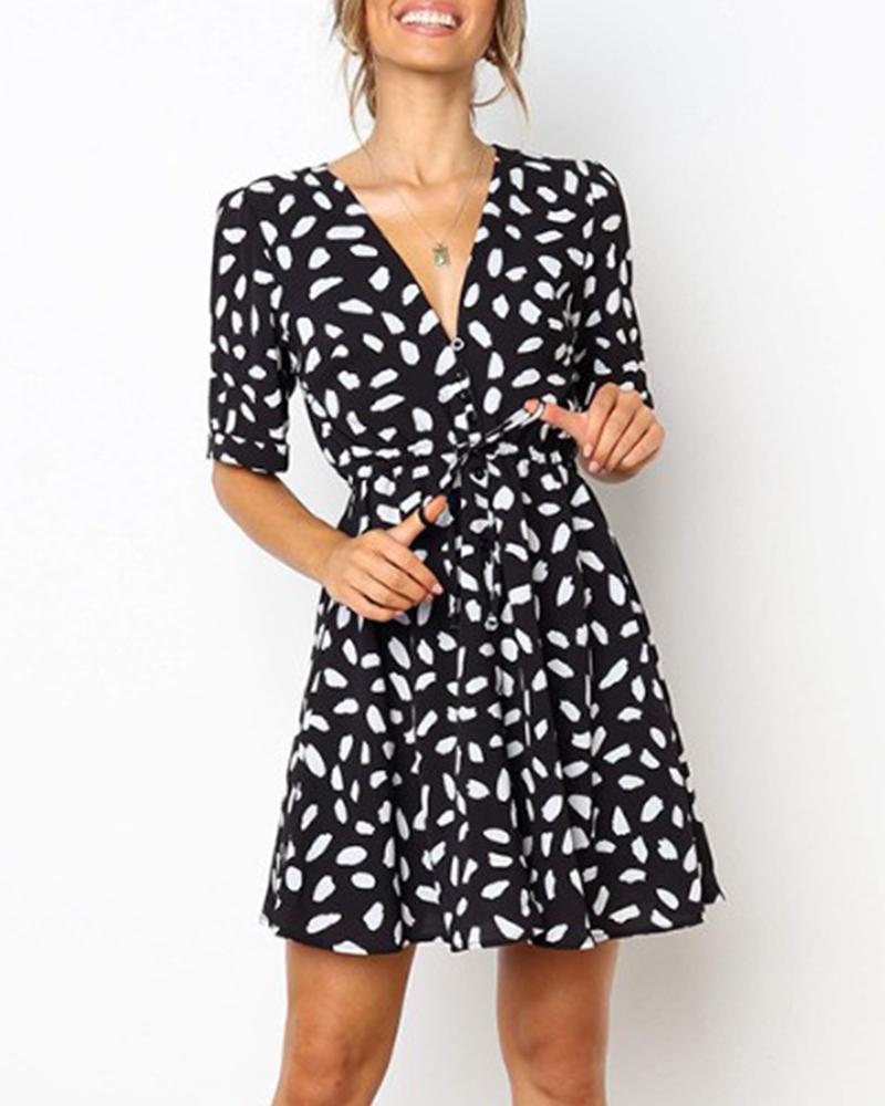 

Dalmatian V Neck Mini Dress, Black