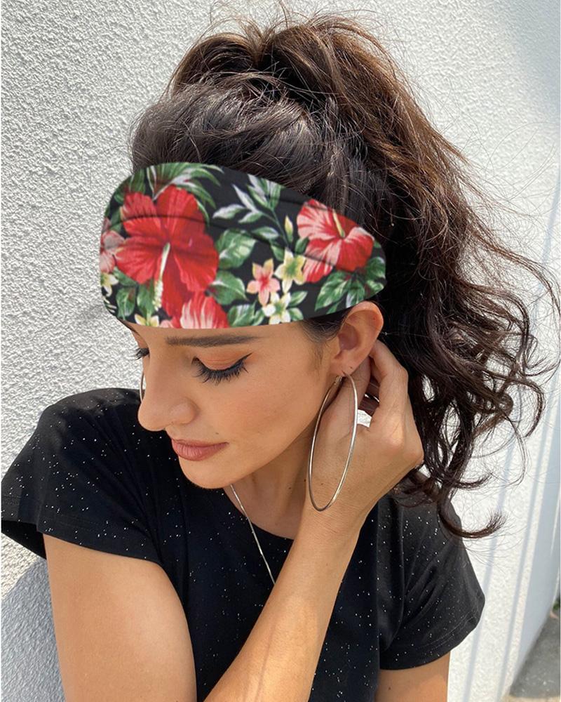 

Floral Print Yoga Running Elastic Headwraps Hair Band, Green