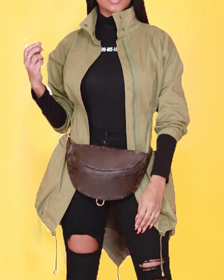 

Drawstring Design Stand Neck Coat